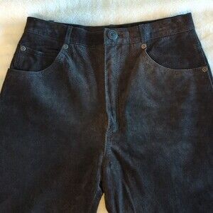 Vintage 80s Wilsons Suede And Leather Black Suede Pants Size 12